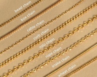 14K Solid Gold Chain Necklace | Layering Necklace | Box Chain, Rope Chain, Curb Chain, Wheat Chain, Cable Chain, Bead Chain | Gift for Her