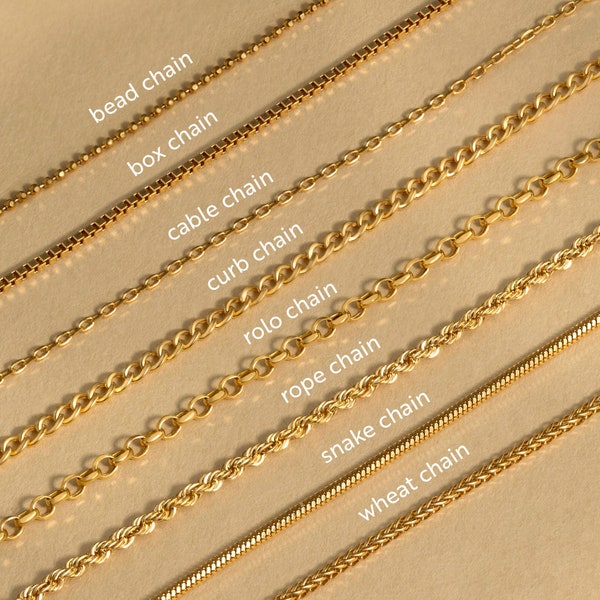 14K Solid Gold Halskette | Layering Halskette | Würfelkette, Kordelkette, Panzerkette, Weizenkette, Kabelkette, Perlenkette | Geschenk für Sie