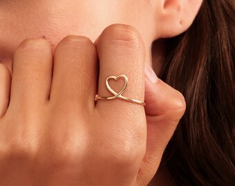 Simple Heart Ring in 14k Solid Gold for Women - Love Band Ring - Gold Heart Ring - Dainty Heart Ring - Valentine's Day Gift for Women