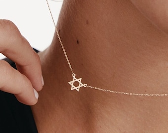 Star of David Necklace in 14K Solid Gold for Women | 14K Real Gold Dainty Jewish Star Necklace | Minimalist Celestial Jewelry | Gift for Her