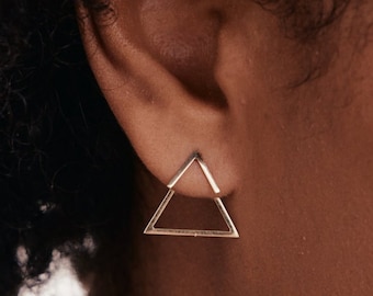 14K Solid Gold Triangle Front Back Earrings | Geometric Earrings for Women | Ear Jacket Earrings | 14K Real Gold Jewelry | Gift for Her
