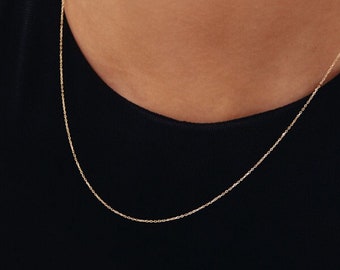 14K Solid Gold Cable Chain Necklace for Women | Layering Chain Necklace | Dainty Gold Necklace | 14k Real Gold Jewelry | Gift for Women