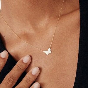14K Solid Gold Dainty Butterfly Necklace for Women | Minimalist Butterfly Pendant Necklace | 14K Real Gold Butterfly Jewelry | Gift for Her