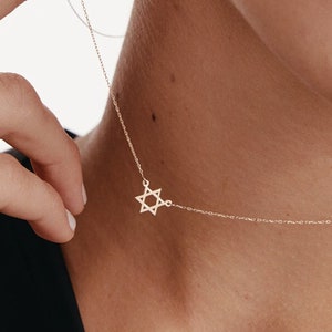 Star of David Necklace in 14K Solid Gold for Women | 14K Real Gold Dainty Jewish Star Necklace | Minimalist Celestial Jewelry | Gift for Her