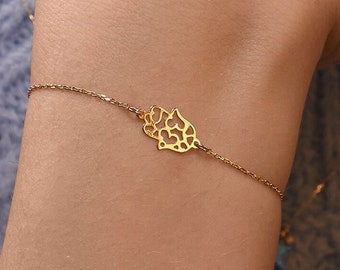 Hamsa Hand Charm Bracelet in 14k Real Gold for Women - Hand of Fatima Bracelet - Gold Kabbalah Bracelet - Everyday Jewelry - Gift for Her