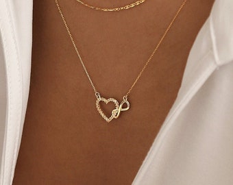 Intertwined Heart Necklace in 14k Real Gold for Women - Infinity Necklace - 14k Real Gold Infinity Heart Interlocking Necklace -Gift for Her