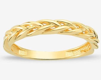 Ring aus 14-karätigem Gold mit Zopfmuster • Stapelbarer geflochtener Ring • Goldring mit Zopfmuster • Stapelring mit Zopfmuster, Valentinstagsgeschenk für Frauen