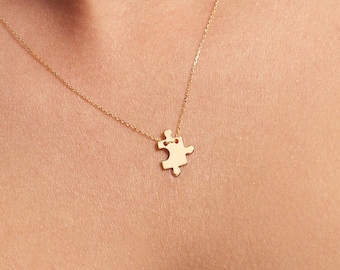 Puzzle Necklace in 14k Solid Gold for Women - 14k Real Gold Puzzle Necklace - 14k Gold Friendship Necklace - Jigsaw Necklace - Gift for Her