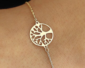 14K Solid Gold Tree of Life Bracelet for Women | Dainty Family Tree Bracelet | Gold Chakra Bracelet | 14K Real Gold Jewelry | Gift for Her