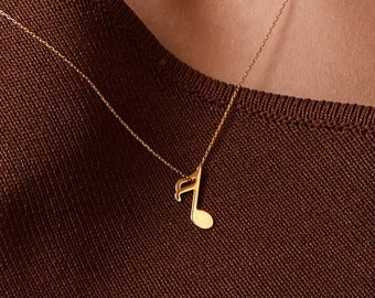 Collana con note musicali in oro 14k per donne - Gioielli per musicisti - Ciondolo musicale in oro - Ciondolo con foglio musicale in oro massiccio 14k per donne