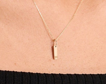 14k Real Gold Mini Bar Initial Necklace for Women | 14k Gold Letter Pendant Necklace | Dainty 14k Gold Personalized Jewelry | Gift for Women