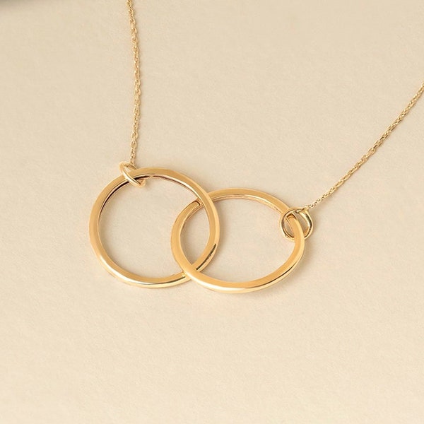 14k Solid Gold Intertwined Circles Necklace for Women-Double Circles Necklace- Family Necklace - Summer Jewelry - Gift for Her