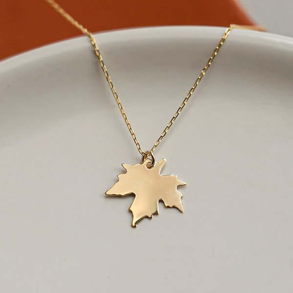 14k Solid Gold Canadian Maple Leaf Necklace for Women - 14k Gold Canada Leaf Charm Pendant - 14k Real Gold Natural Leaf Pendant Necklace