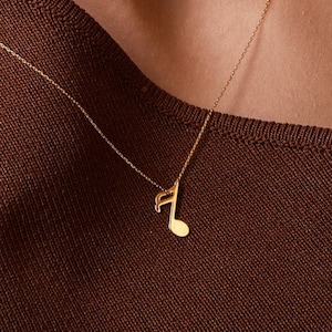 14k Gold Music Note Necklace for Women Jewelry for Musicians Gold Musical Pendant 14k Solid Gold Musical Sheet Pendant for Women image 1