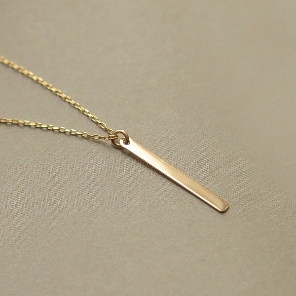 14k Solid Gold Vertical Bar Ketting - 14k Gold Bar Hanger Ketting - Aangepaste Bar Ketting - Sierlijke Gouden Ketting voor vrouwen