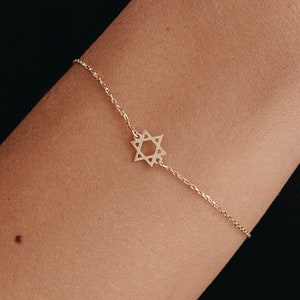 Star of David Bracelet in 14K Solid Gold Dainty Jewish Star Bracelet for Women 14K Real Gold Religious Jewelry Gift for Her image 1