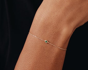 14K Solid Gold Personalized Birthstone Bracelet | Solitaire Bracelet for Women | Gemstone Bracelet | 14K Real Gold Jewelry | Gift for Her