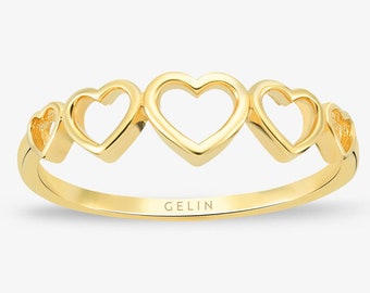 14k Solid Gold Open Heart Love Ring - 14k Gold Stackable Ring - 14k Real Gold Rings for Women - 14k Gold Fine Jewelry for Women