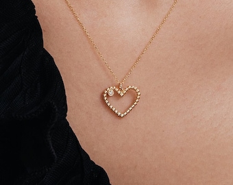 Diamond Open Heart Necklace in 14K Solid Gold | 14k Gold Heart Necklaces for Women | Perfect Gift for Girlfriend