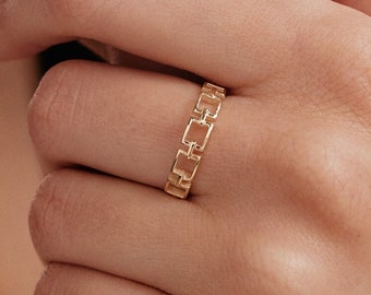 14k Solid Gold Paperclip Ring |  14K Gold Chain Link Ring | 14k Gold Stackable Rings for Women