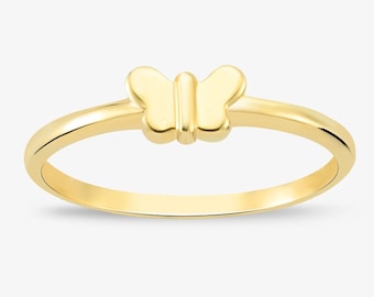 14K Solid Gold Butterfly Ring • Butterfly Stack Ring • Animal Figure Ring • Gold Stacking Ring • Valentine's Day Gift for Women