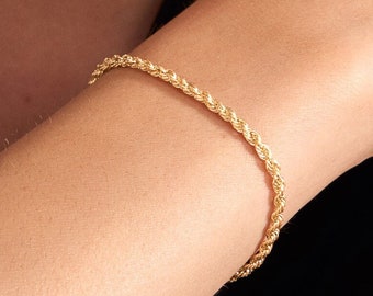 14k Solid Gold Rope Chain Bracelet • Twisted Chain Bracelet • Layering Bracelet •  14k Chain Link Bracelet • Valentine's Day Gift for Women