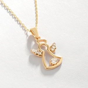 14K Gold Guardian Angel Necklace • Gold Angel Necklace • Religious Necklace • Angel Charm Necklace • Valentine&#39;s Day Gift for Women