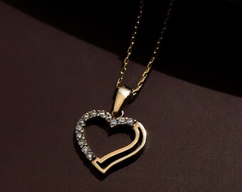 14k Gold Twin Hearts Pendant Necklace for Women - 14k Solid Yellow, Rose or White Gold Fine Jewelry