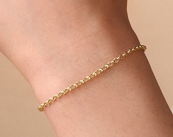 14k Solid Gold Italian Cable Chain Bracelet - 14k Gold Box Chain Adjustable Bracelet for Women - 14k Real Gold Cuban - Gold Bracelet