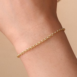 14k Solid Gold Italian Cable Chain Bracelet - 14k Gold Box Chain Adjustable Bracelet for Women - 14k Real Gold Cuban - Gold Bracelet