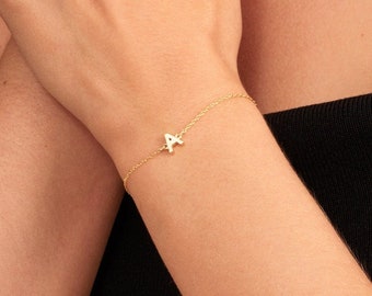 Real Gold Initial Bracelet for Women - Personalized Letter Bracelet - Alphabet Charm - Custom Letter Bracelet - Dainty Bracelet-Bridal Gift