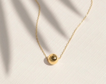 14k Gold Simple Saphere Necklace - 14k Mini Ball Necklace- 14k Real Gold Minimalist Necklace - 14k Solid Gold Bead Pendant for Women