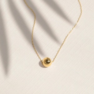 14k Gold Simple Saphere Necklace - 14k Mini Ball Necklace- 14k Real Gold Minimalist Necklace - 14k Solid Gold Bead Pendant for Women