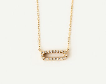 Diamond Paperclip Pendant Necklace: 14k Solid Gold, VS2 Clarity