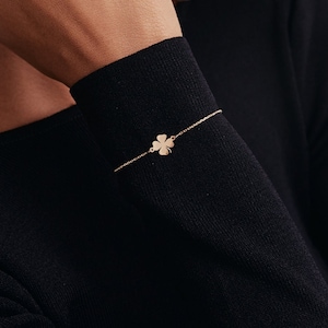 14K Solid Gold 4 Leaf Clover Bracelet for Women | Dainty Floral Bracelet | Four Leaf Clover Bracelet | 14K Real Gold Jewelry | Gift for Her