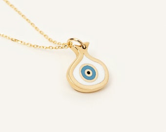 14K Solid Gold Evil Eye Necklace for Women | Pomegranate Pendant Necklace | Protection Necklace | 14K Real Gold Jewelry | Gift for Her