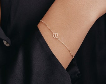 14K Solid Gold Personalized Initial Bracelet for Women | 14K Real Gold Custom Letter Jewelry | Dainty Custom Letter Bracelet | Custom Gift