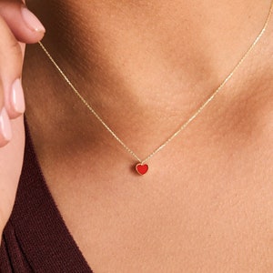 14k Solid Gold Red Heart Necklace 14k Gold Love Pendant Necklace 14k Solid Yellow or White Gold Necklace Gift for Her image 3
