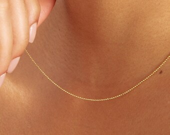 14k Solid Gold Bead Chain • Ball Bead Chain Necklace • Gold Beaded Chain • 14k Layering Necklace • Valentine's Day Gift for Women