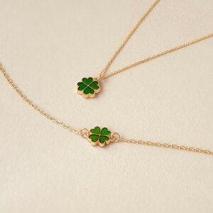 14k Solid Gold Four Leaf Clover Bracelet - Green Good Luck Charm - Colorful Lucky Flower Bracelet - 14k Real Gold Bracelets for Women image 7