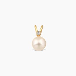 Diamond 10k or 14k Solid Gold Pearl Pendant for Women, Dainty Diamond Pearl Charm