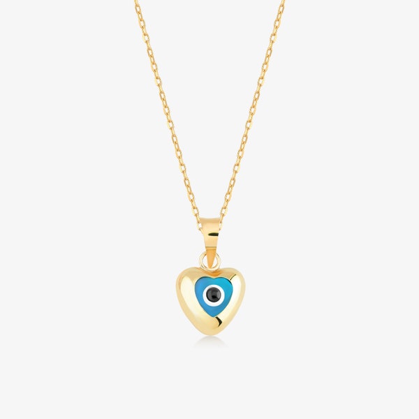 14k Gold Herz Evil Eye Halskette: Glücksbringer