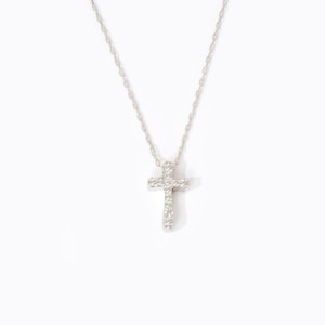14K Solid Gold Diamond Cross Necklace | Dainty Diamond Cross Pendant for Women | 14K Real Gold Christian Jewelry | Baptism or Gift for Her