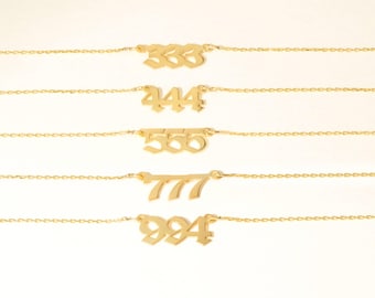 14K Massivgold Engel Zahl Halskette: Personalisierter Glücksbringer