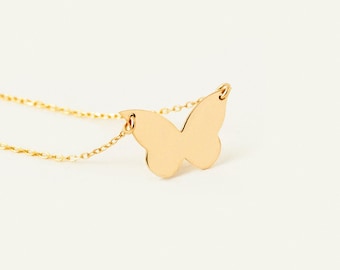 14K Solid Gold Butterfly Necklace: Dainty Minimalist Jewelry