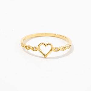 Diamond Heart Ring • 14k Solid Gold Heart Ring for Women • Diamond 14k Gold Eternity Ring • Stacking Ring • Gift for Moms