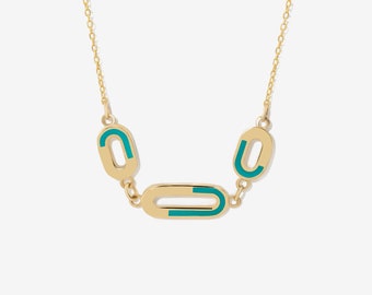 14K Solid Gold Drei Oval Kreis Halskette | Zierliche Ellipse Halskette für Frauen | Offener Kreis Halskette | 14K Echtgold Schmuck | Geschenk für Sie
