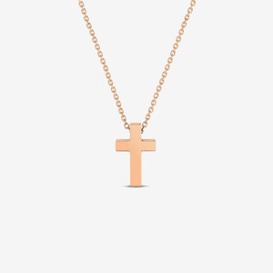 14K Solid Gold Small Cross Necklace Protection Necklace for Women Tiny Cross Necklace 14K Real Gold Christian Jewelry Baptism Gift image 7