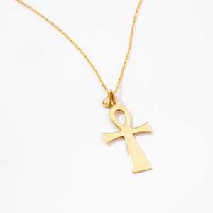 Diamond Ankh Cross 14K Solid Gold Necklace for Women | Cross Pendant Necklace | Christian Faith Jewelry | Gift for Birthday afbeelding 4