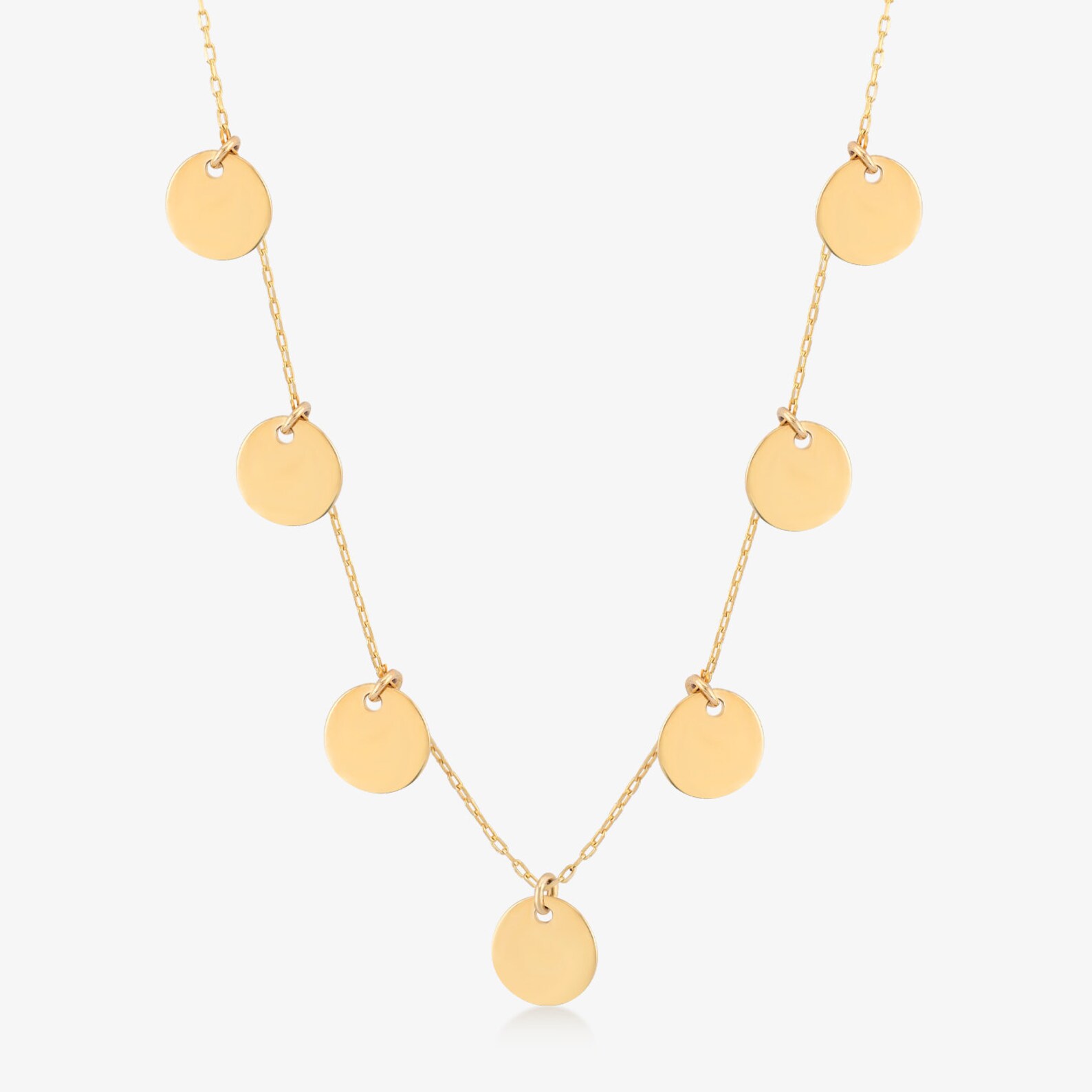 14k Solid Gold Station Choker Necklace 14k Gold Multi Discs Necklace